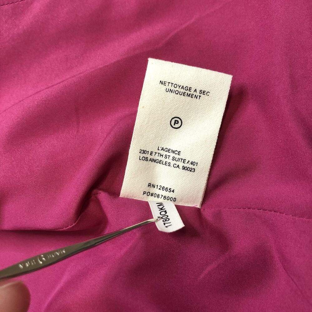 L'AGENCE Hot Pink Tweed Double-Breasted Blazer with Orange Trim - Picture 12 of 13